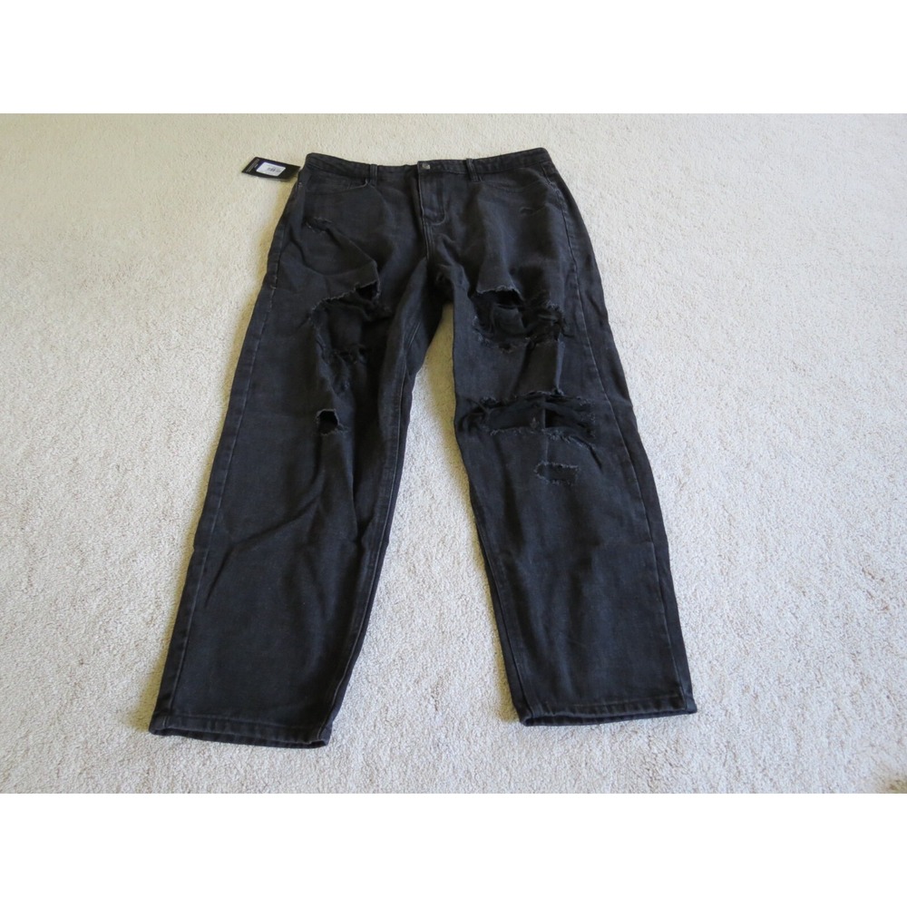 Pretty Little Thing Black Denim Ripped Mom Jeans Size 16 NWT
